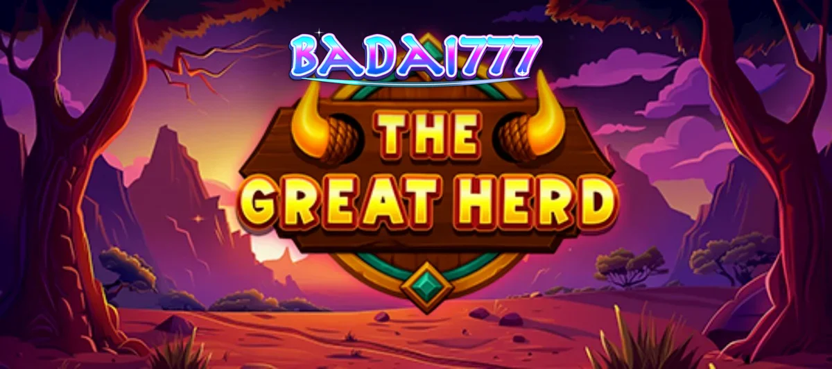 Pemandangan visual slot The Great Herd dengan latar belakang savana Afrika yang megah.